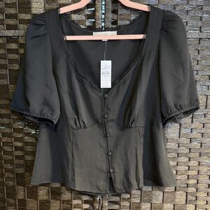 LOFT Short Sleeve Black Button-Down Blouse Size Ten